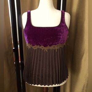 Bandolino Purple Velvet & Brown Pleated Camisole with Gold Lace